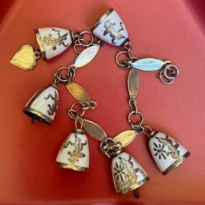 Vintage Sterling Silver Siam Charm Bell Bracelet
